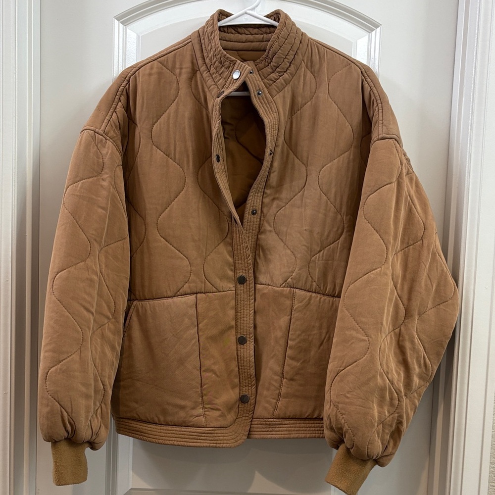 Blank NYC Quilted Bomber Jacket in Brown